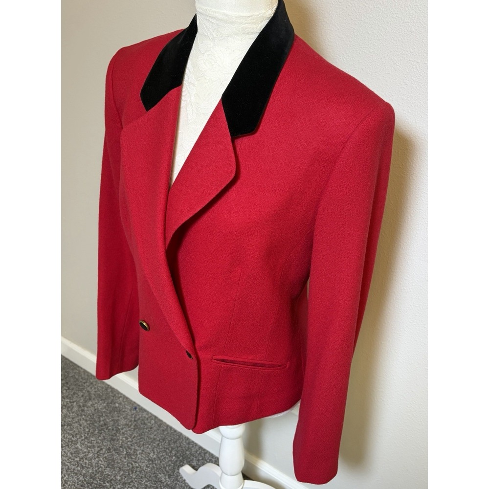 Vtg Pendleton Red Virgin Wool Riding Jacket~Sz 8~Velvet Collar Tailored Luxury - Picture 5 of 16